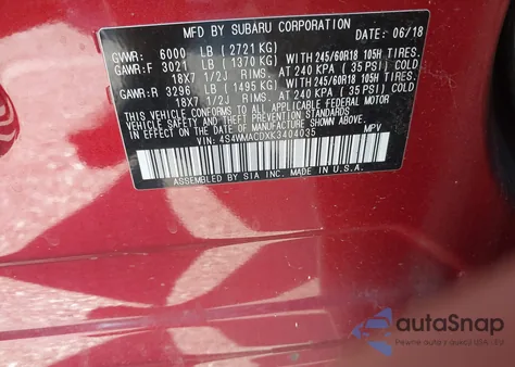 2019 Subaru Ascent Premium z USA, uszkodzony, nr VIN 4S4WMACDXK3404035